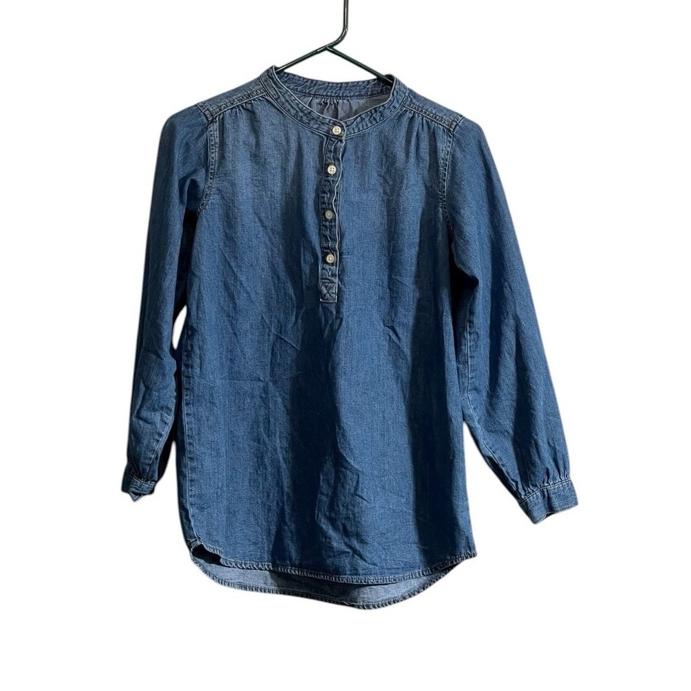 Gap XS Denim Cotton Tunic Popover 3/4 Sleeve Top 1/4 Button Blue Casual